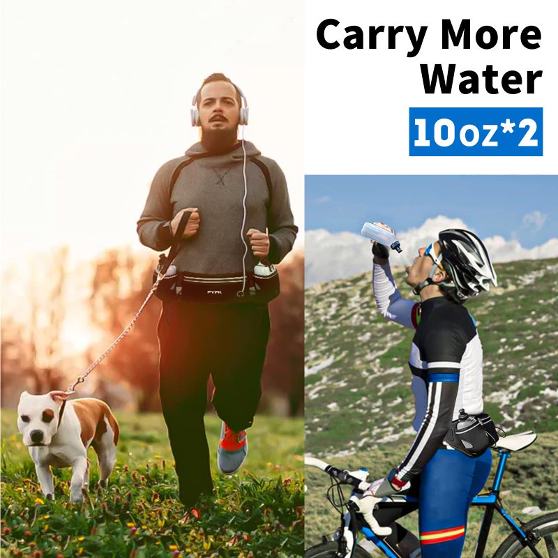 PYFK Running Belt with Water Bottles, Hydration Belt for Men and Women, Water Bottle Holder Running Pouch Water Belt, Fanny Pack Fits 7 inches Phones, Waist pack for Runner Jogging (Black Reflective) - Image 2